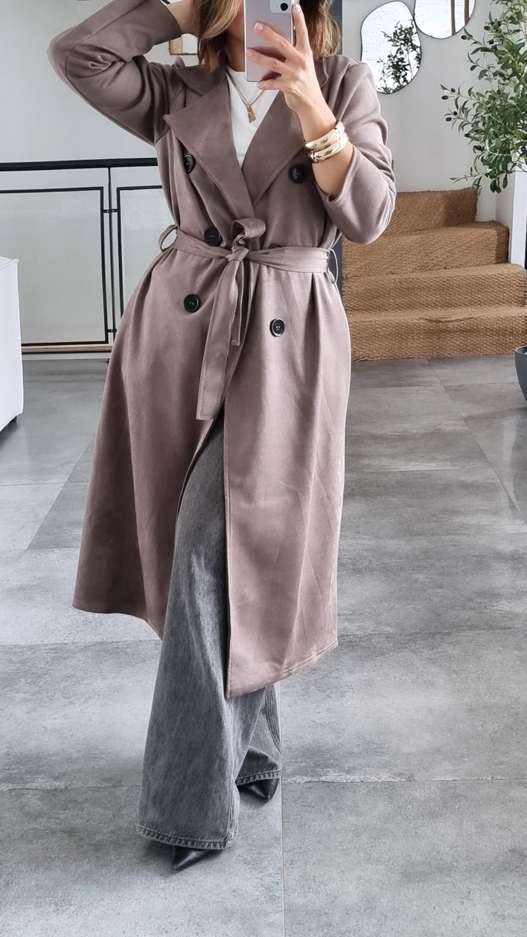 TRENCH COAT EFFET DAIM TAUPE
