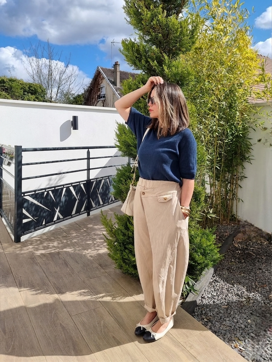 PANTALON BARREL ASYMÉTRIQUE BEIGE