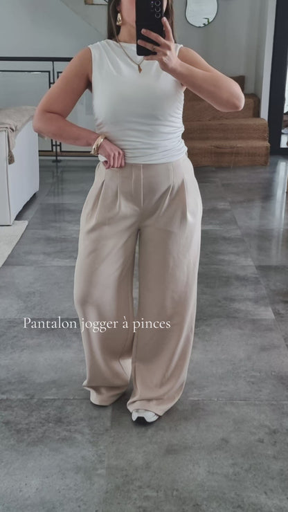 PANTALON JOGGER À PINCES BEIGE