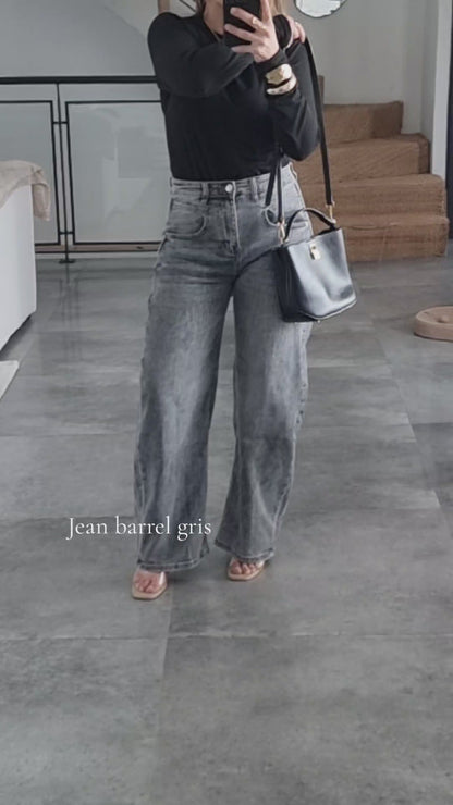 JEAN BARREL TAILLE HAUTE GRIS