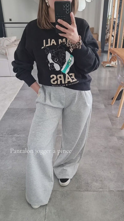 PANTALON JOGGER À PINCES GRIS