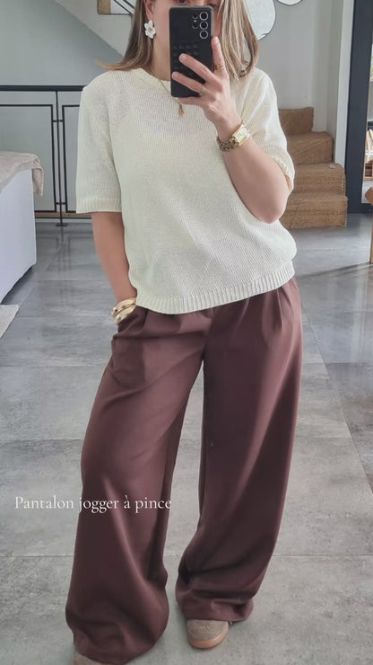PANTALON JOGGER À PINCES CHOCOLAT
