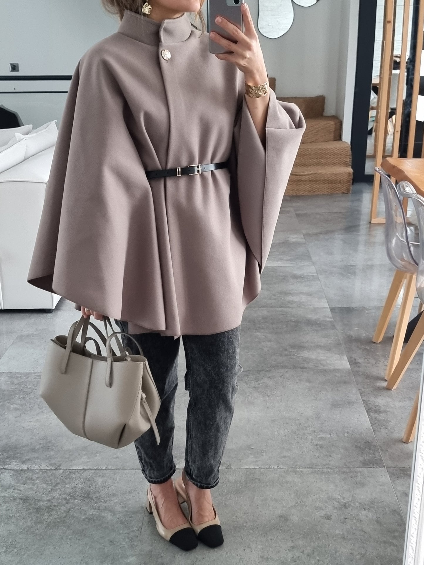 VESTE CAPE TAUPE
