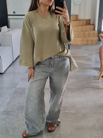 T-SHIRT OVERSIZE MANCHES LONGUES VERT OLIVE