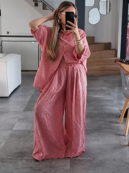 ENSEMBLE VICHY OVERSIZE ROUGE