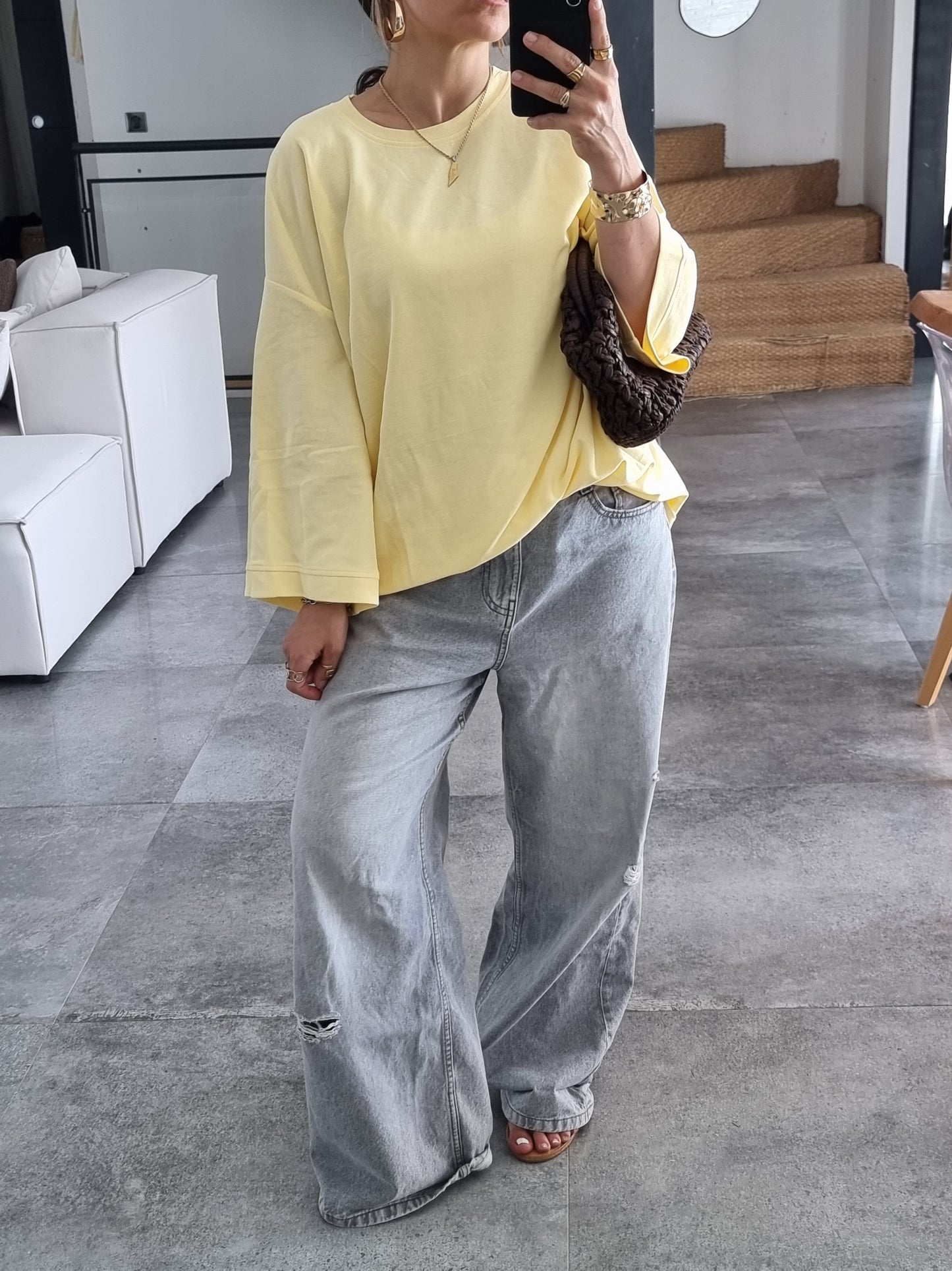 T-SHIRT OVERSIZE MANCHES LONGUES JAUNE