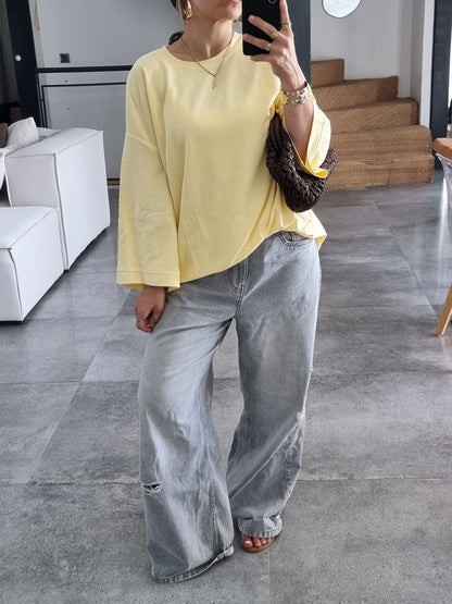 T-SHIRT OVERSIZE MANCHES LONGUES JAUNE