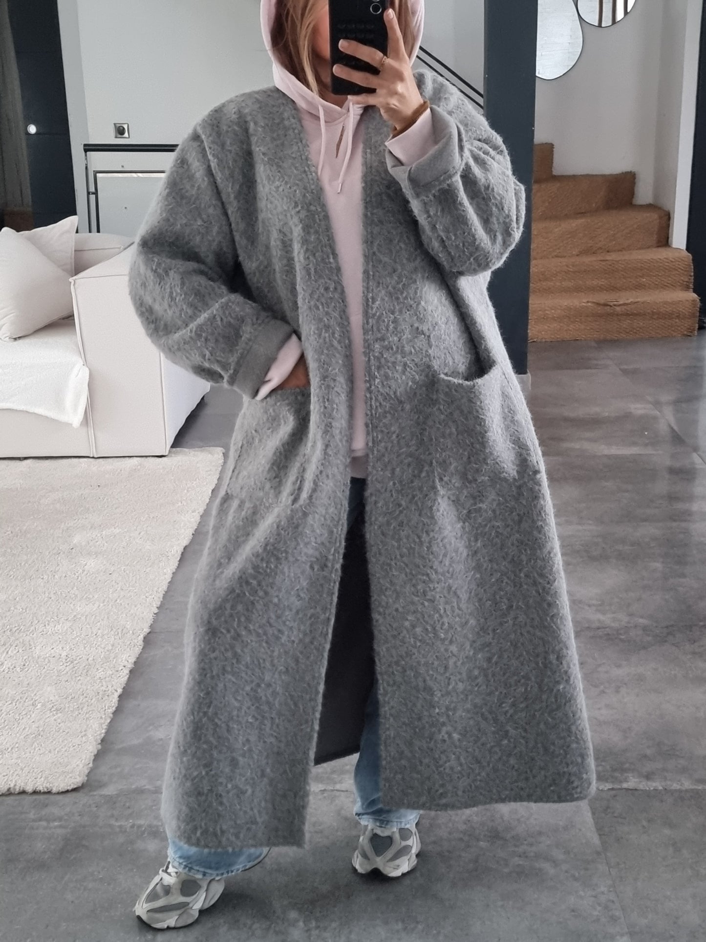 MANTEAU GILET TEDDY GRIS