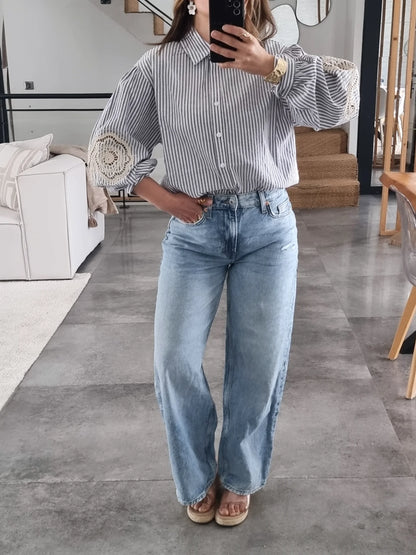 CHEMISE RAYÉE BRODÉE
