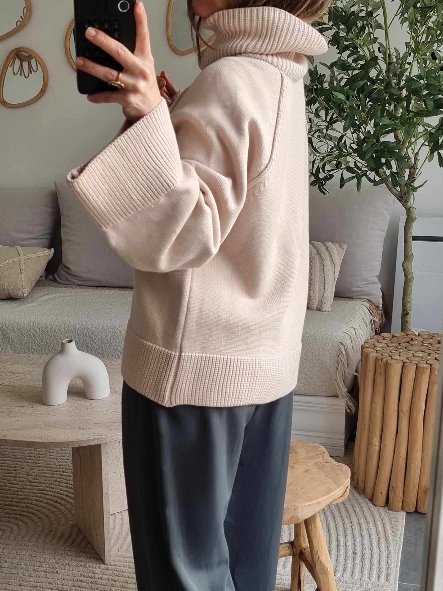 PULL OVERSIZE MAILLE COL MONTANT BEIGE