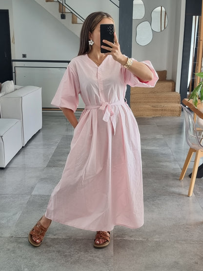 ROBE PATINEUSE MANCHES BOUFFANTES 3/4 ROSE