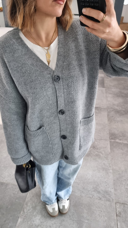 CARDIGAN MAILLE GRIS