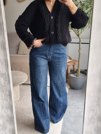 CARDIGAN MAILLE COL V NOIR