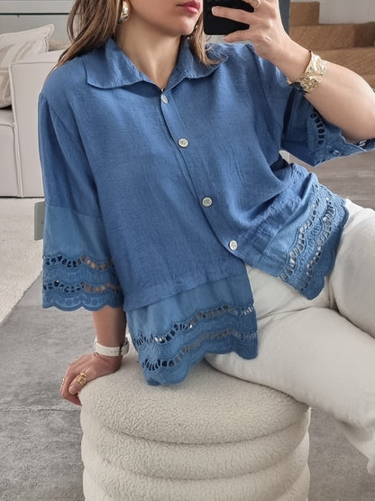 CHEMISE BRODEE MANCHES 3/4 JAUNE