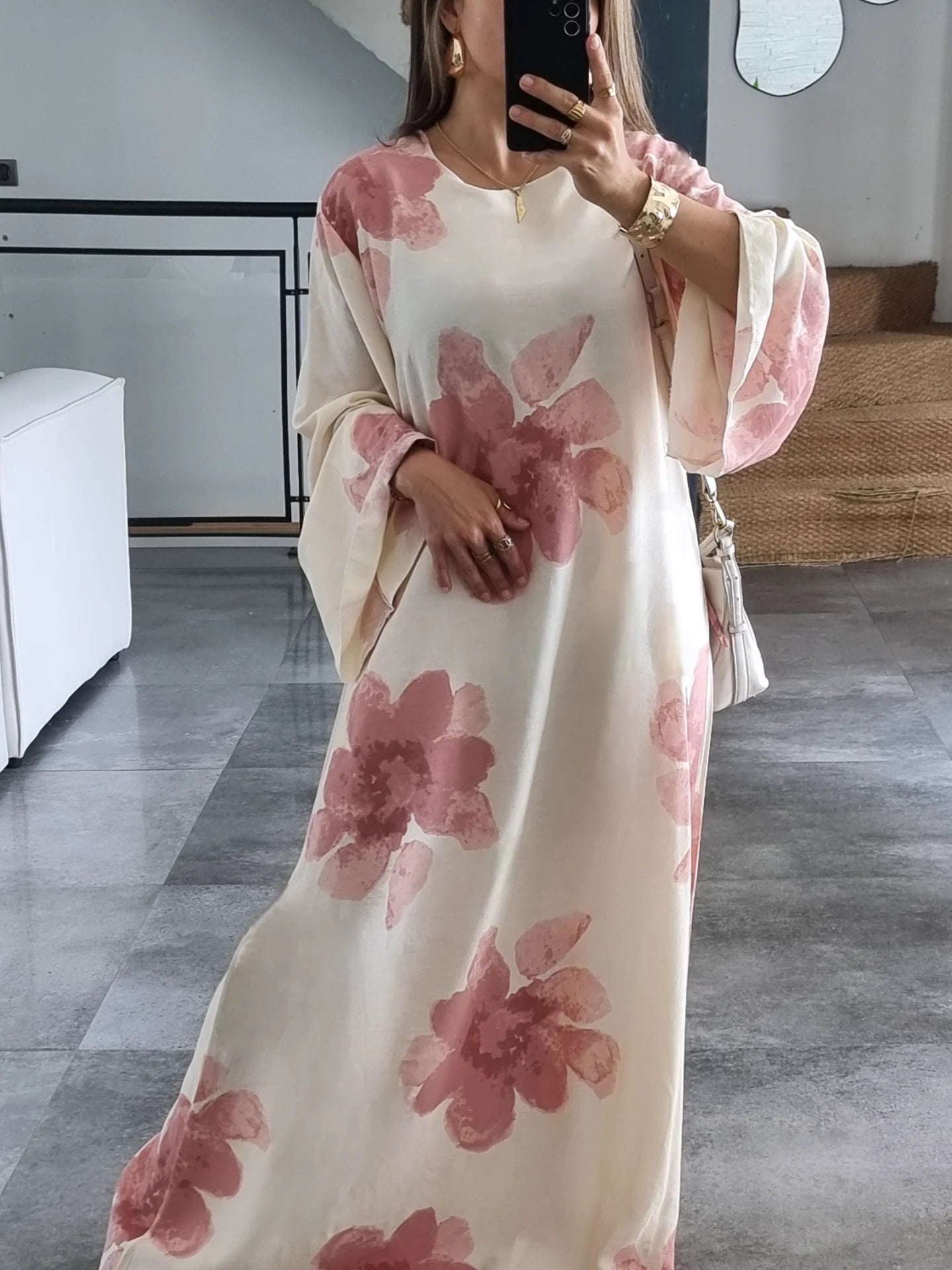 ROBE FLEURIE ROSE EFFET LIN