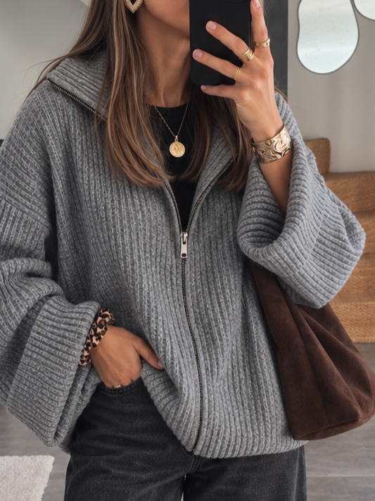 PULL CARDIGAN ZIPPÉ GRIS