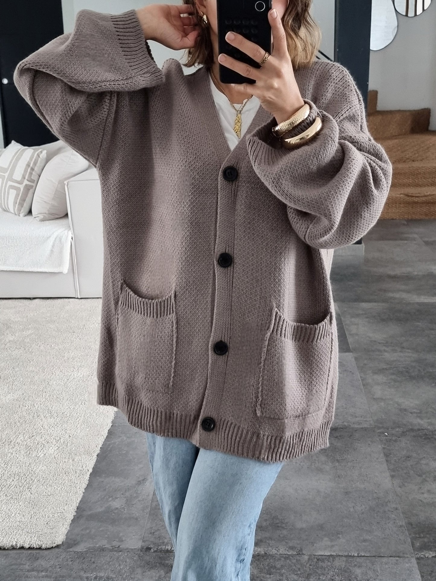 CARDIGAN MAILLE TAUPE