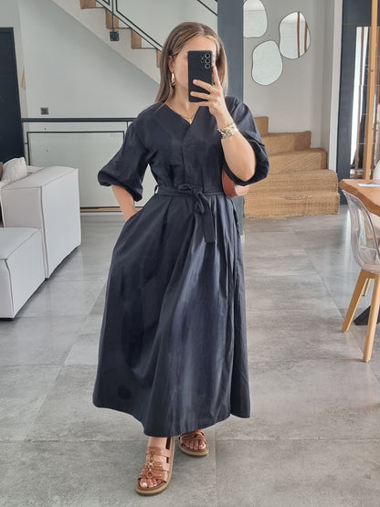 ROBE PATINEUSE MANCHES BOUFFANTES 3/4 NOIRE