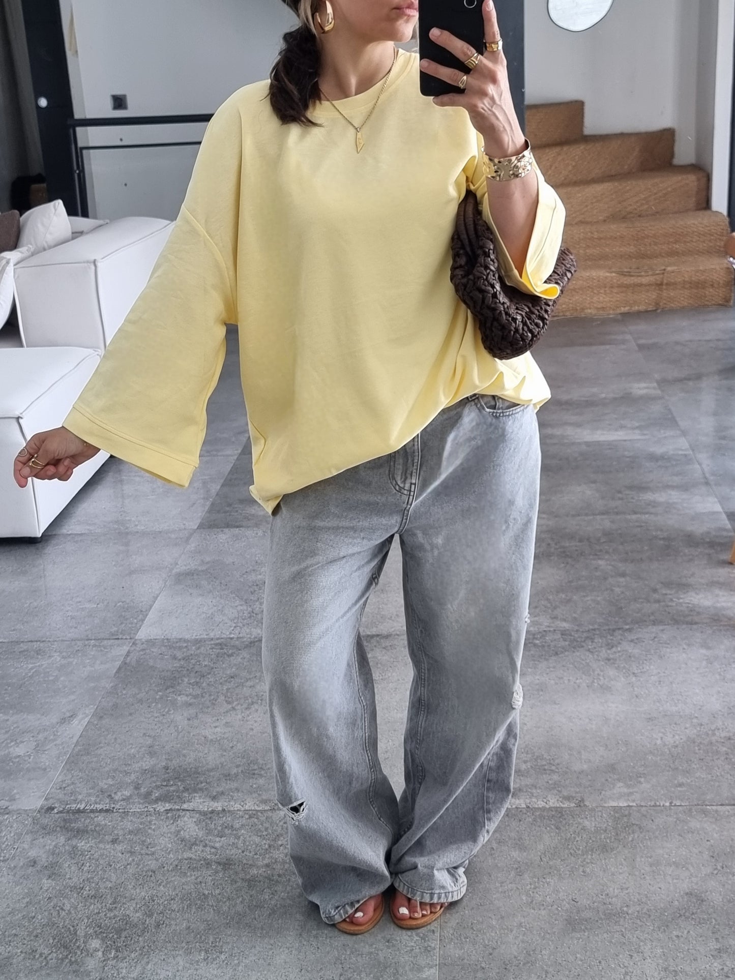 T-SHIRT OVERSIZE MANCHES LONGUES JAUNE