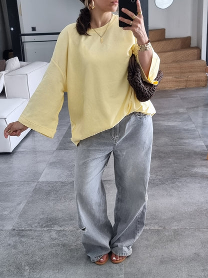 T-SHIRT OVERSIZE MANCHES LONGUES JAUNE