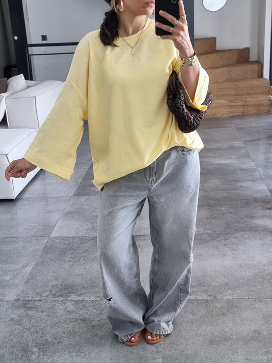 T-SHIRT OVERSIZE MANCHES LONGUES JAUNE
