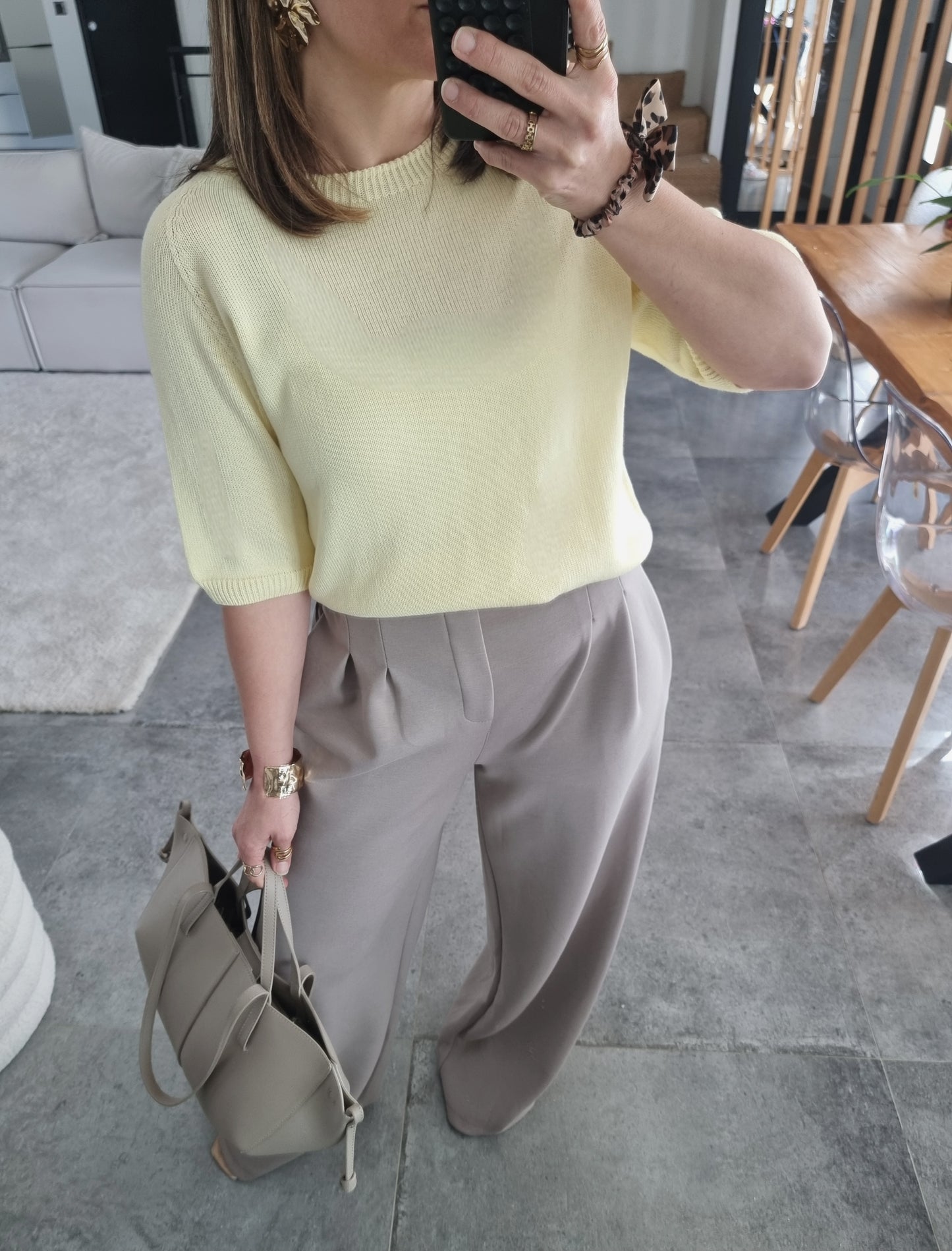 PULL MAILLE MANCHES 3/4 JAUNE