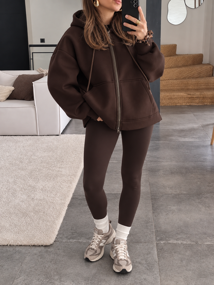 SWEAT À CAPUCHE ZIPPÉ MARRON