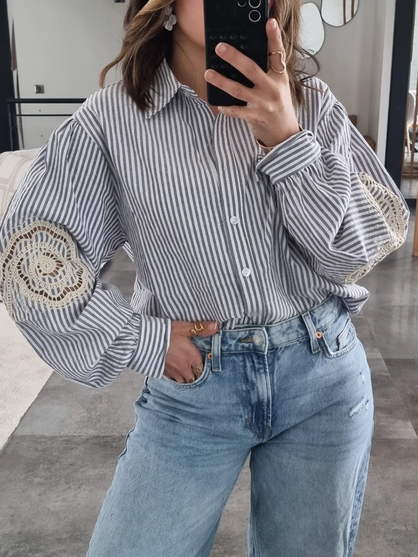 CHEMISE RAYÉE BRODÉE