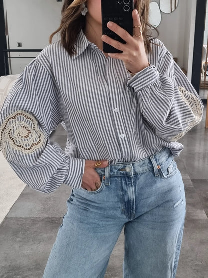 CHEMISE RAYÉE BRODÉE