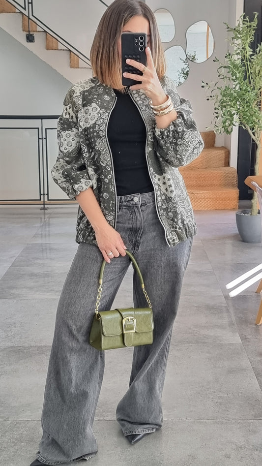VESTE BOMBERS A MOTIF KAKI