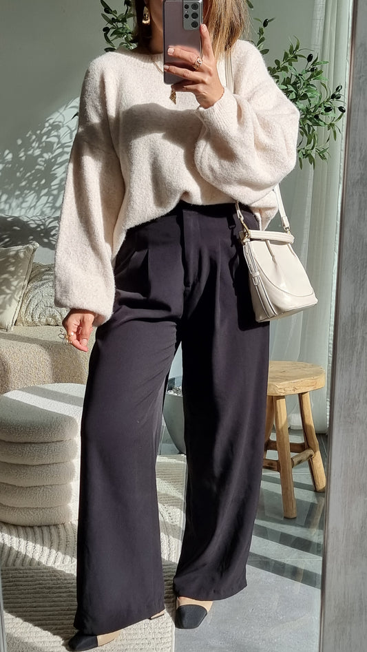 PULL LAINE COL ROND ECRU