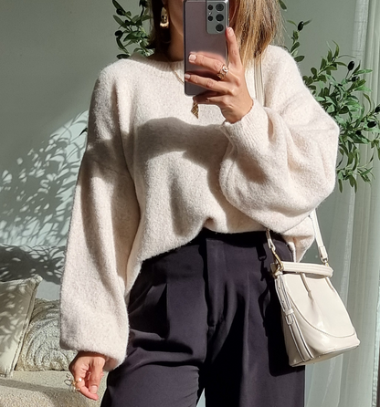 PULL LAINE COL ROND ECRU