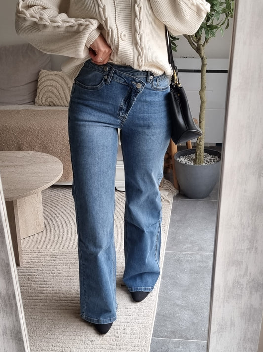 JEAN TAILLE ASYMÉTRIQUE BLEU