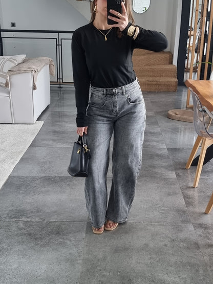 JEAN BARREL TAILLE HAUTE GRIS