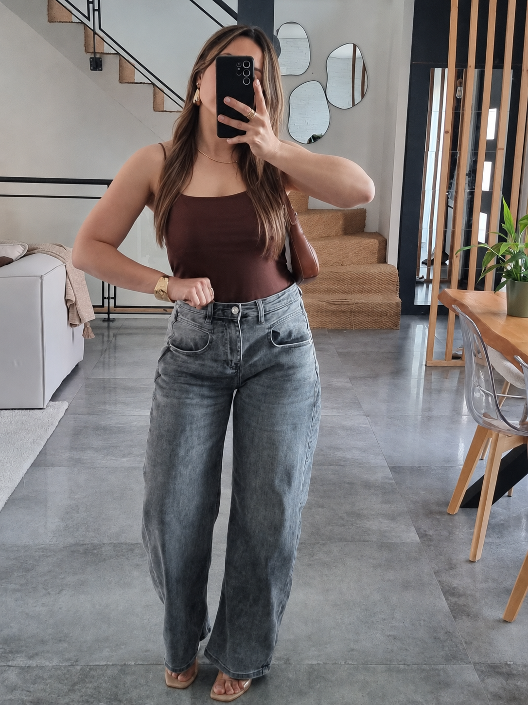 JEAN BARREL TAILLE HAUTE GRIS