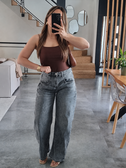JEAN BARREL TAILLE HAUTE GRIS