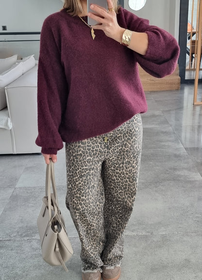 PULL LAINE COL ROND BURGUNDY