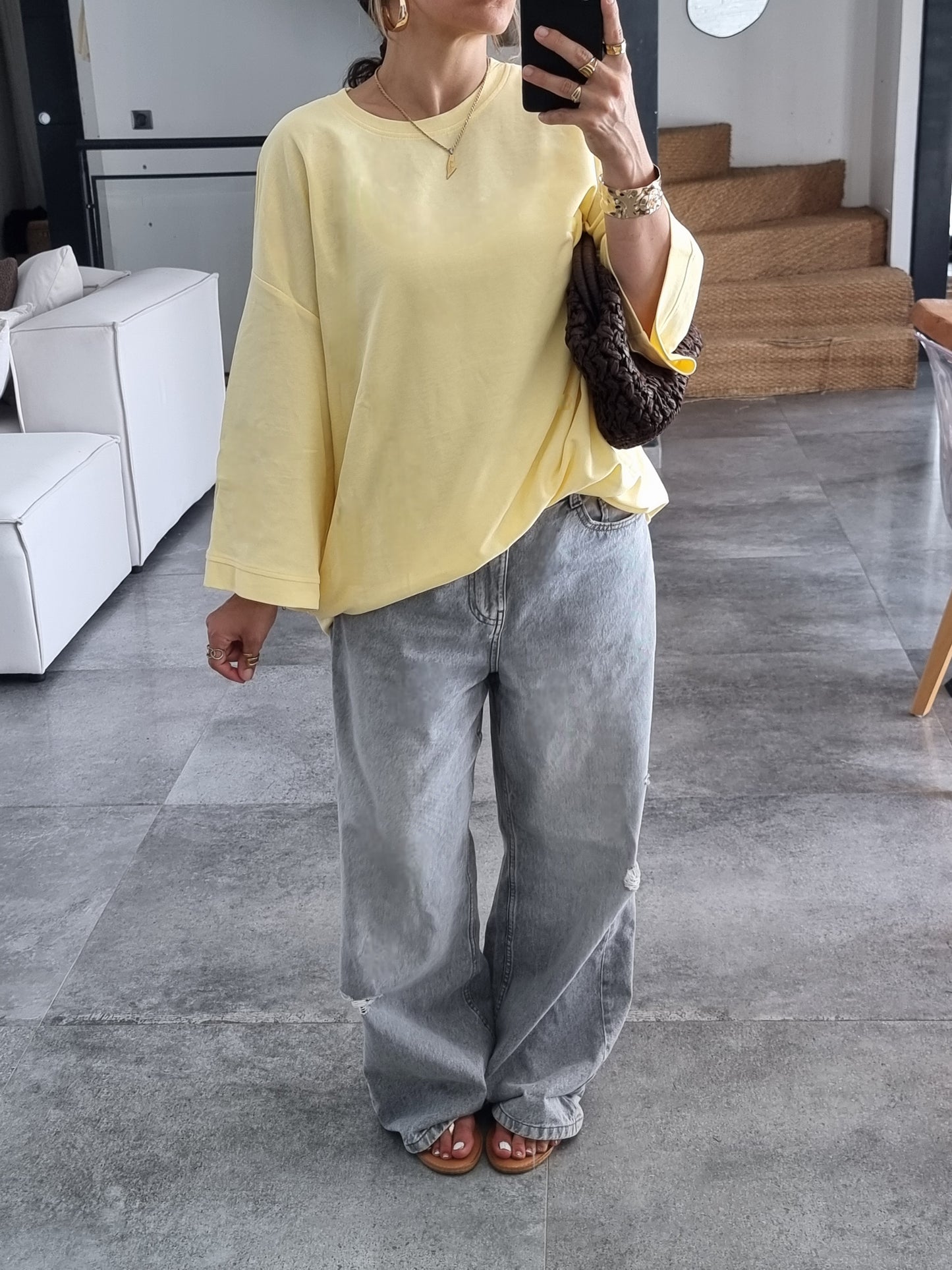 T-SHIRT OVERSIZE MANCHES LONGUES JAUNE