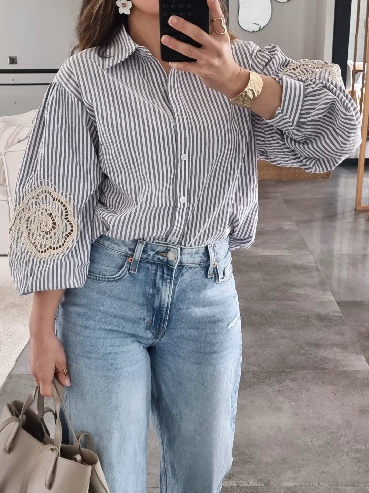 CHEMISE RAYÉE BRODÉE