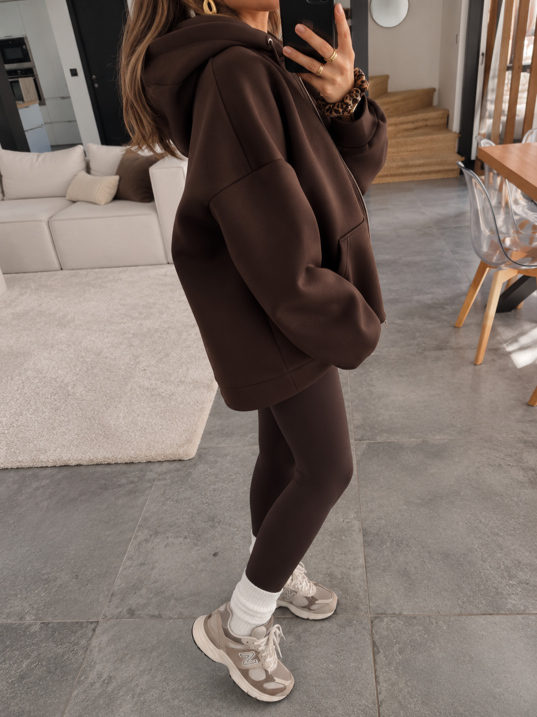 SWEAT À CAPUCHE ZIPPÉ MARRON