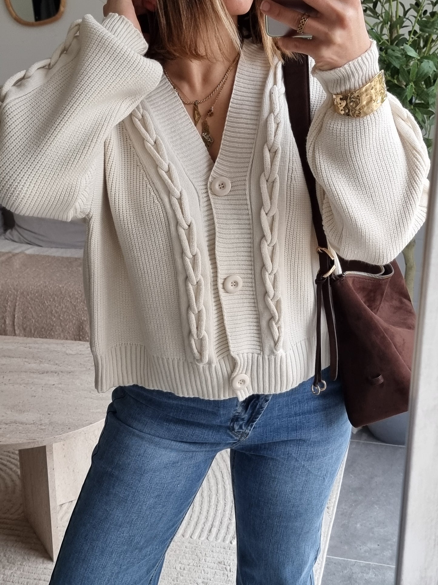 CARDIGAN MAILLE COL V ECRU