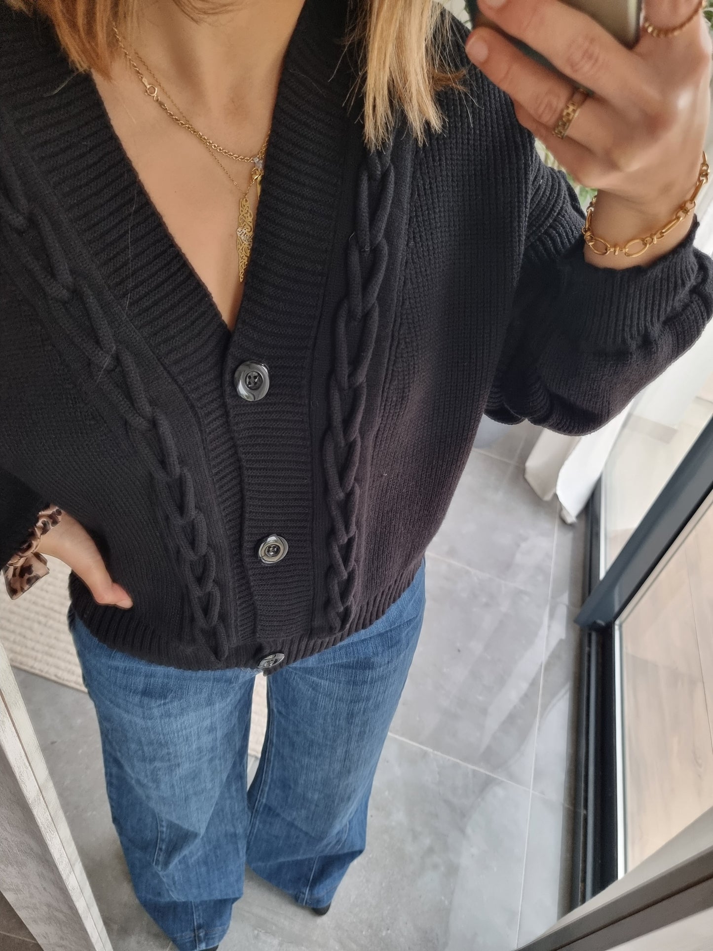 CARDIGAN MAILLE COL V NOIR