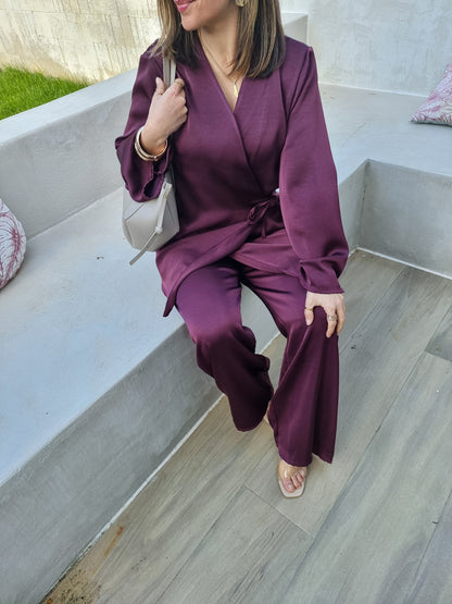 ENSEMBLE TOP CACHE-COEUR SATINÉ BURGUNDY
