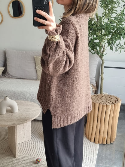 PULL LAINE TAUPE FONCÉ