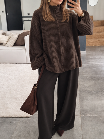 PULL CARDIGAN ZIPPÉ MARRON
