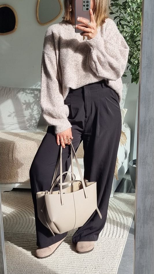 PULL LAINE COL ROND BEIGE