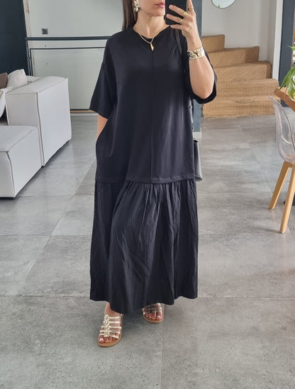 ROBE BI-MATIERE OVERSIZE MANCHES 3/4 NOIRE