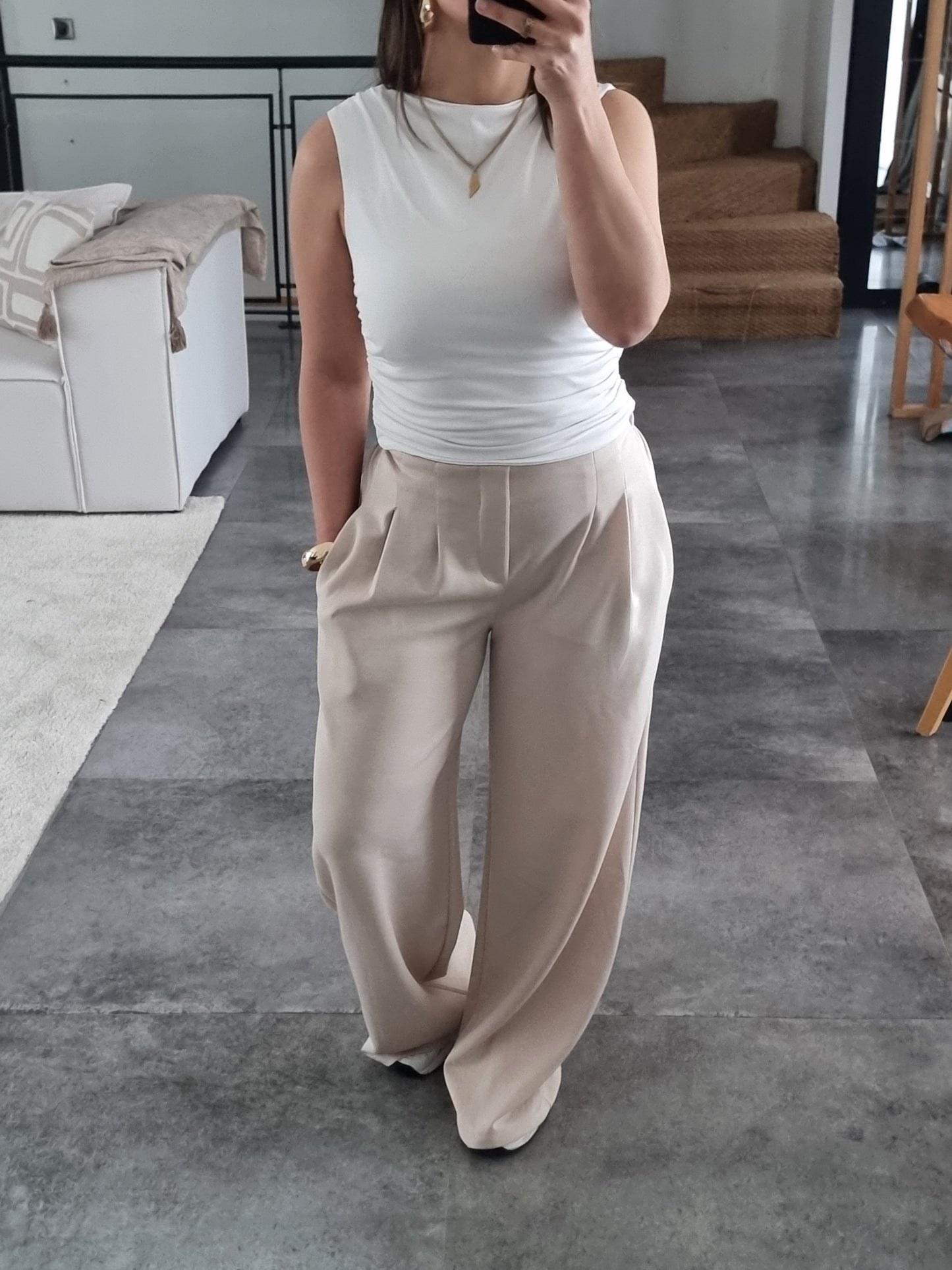 PANTALON JOGGER À PINCES BEIGE