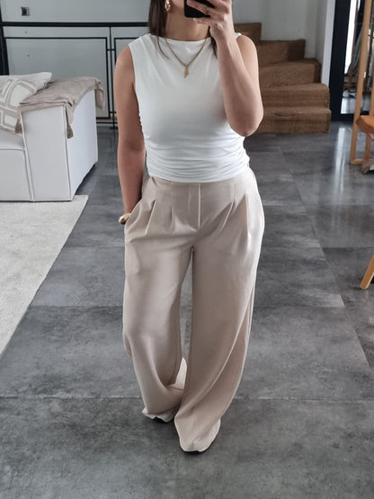 PANTALON JOGGER À PINCES BEIGE