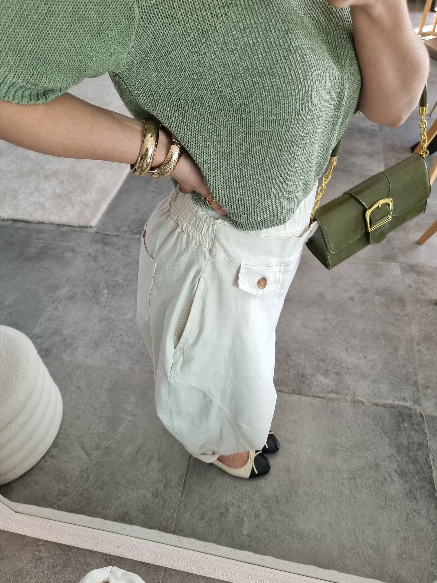 PANTALON BARREL ASYMÉTRIQUE ECRU